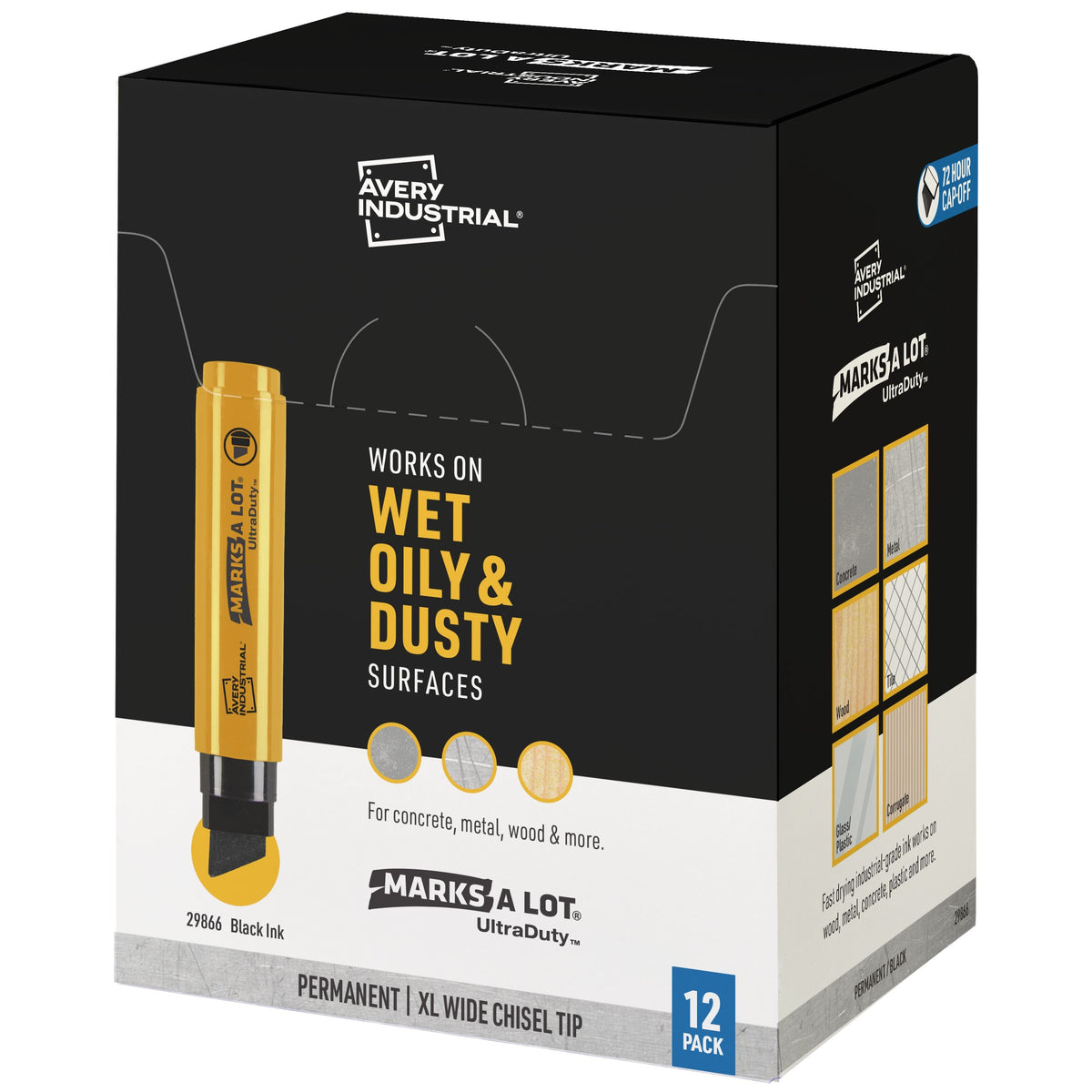 Avery Permanent Marker, Black - 12/Pack