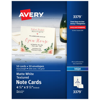 Avery 3379 Paper Note Card, 4 1/4" x 5 1/2", White, 50/Pack - Default Title