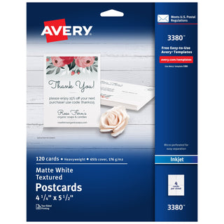 Avery 3380 Postcard, 4 1/4" x 5 1/2", White, 120/Pack - Default Title