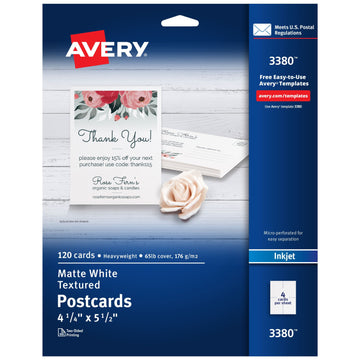 Avery 3380 Postcard, 4 1/4" x 5 1/2", White, 120/Pack - Default Title