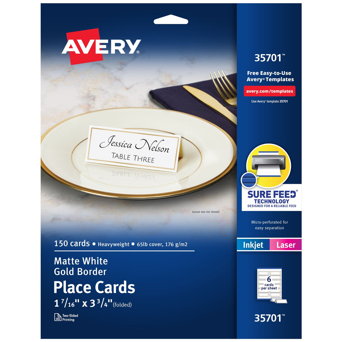 Avery 35701 Cardstock Card, 1 7/16" x 3 3/4", White, 150/Pack - Default Title
