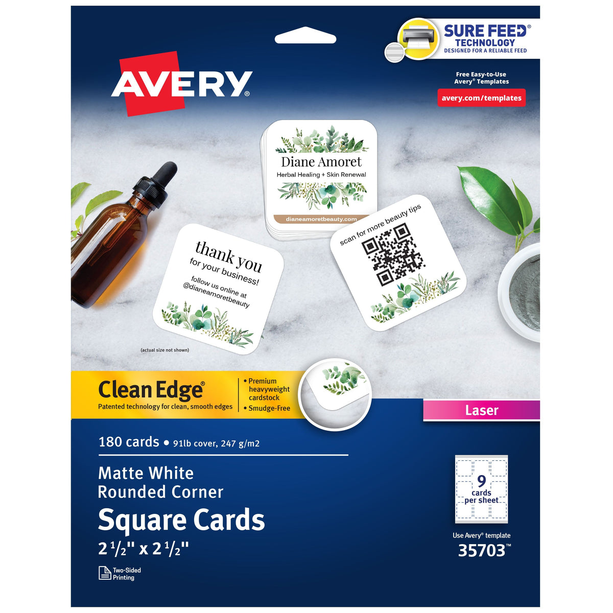 Avery 35703 Paper Card, 2 1/2" x 2 1/2", White, 180/Pack - Default Title