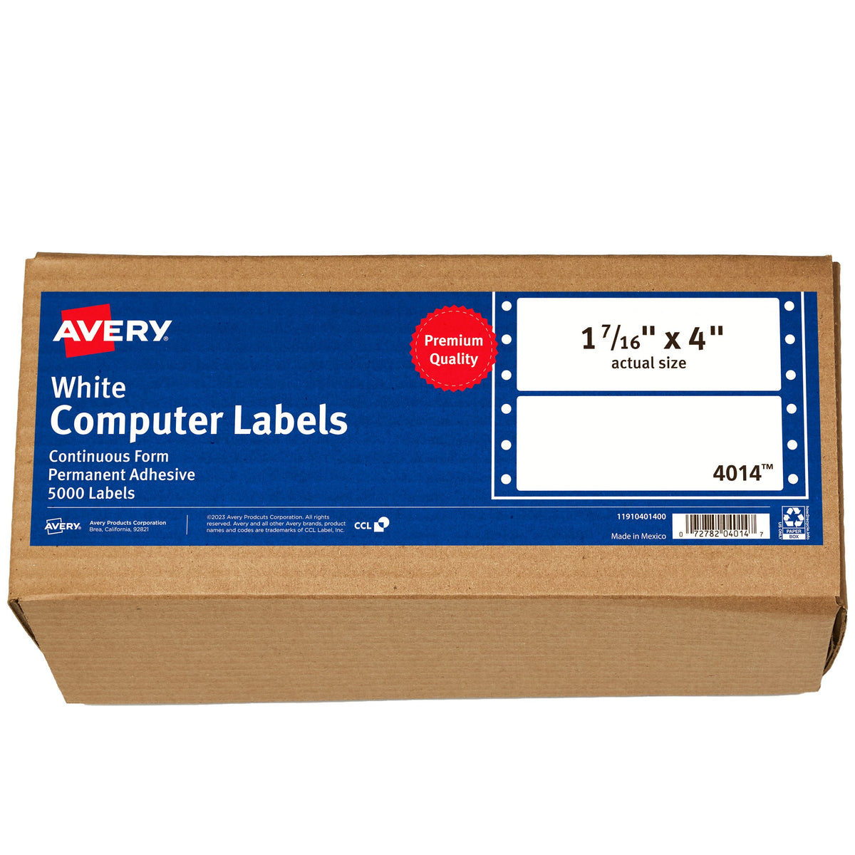Avery 4014 Mailing Label, 1 7/16" x 4", White, 5,000/Box - Default Title
