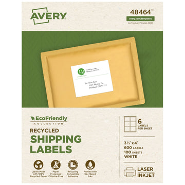 Avery 48464 Recycled Materials Label, 3 1/3" x 4", White, 600/Box - Default Title