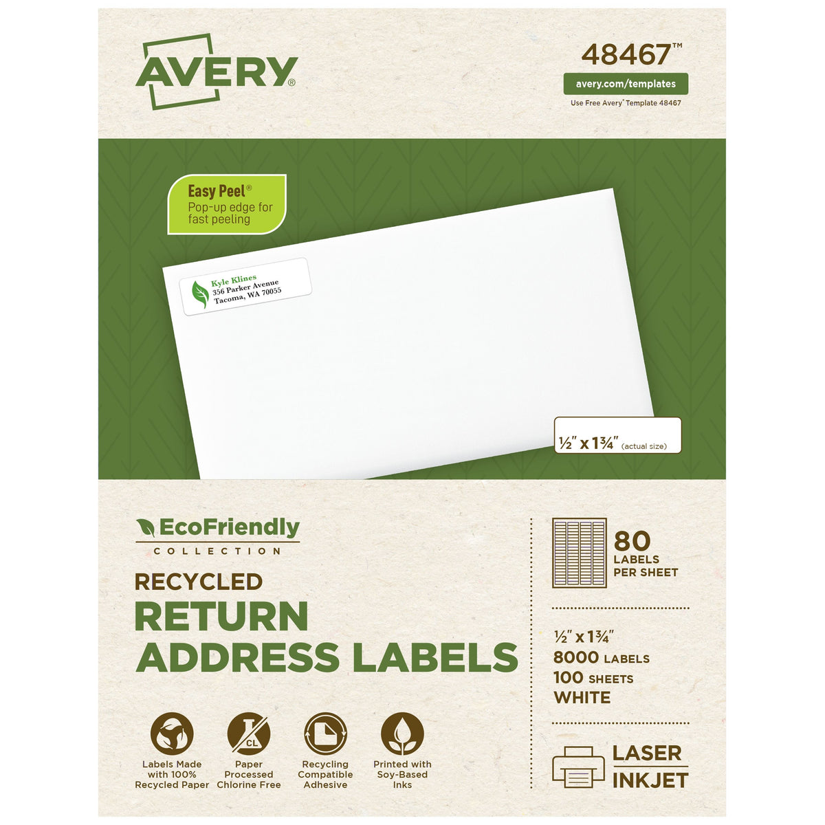 Avery 48467 Recycled Materials Label, 1/2" x 1 3/4", White, 8,000/Box - Default Title
