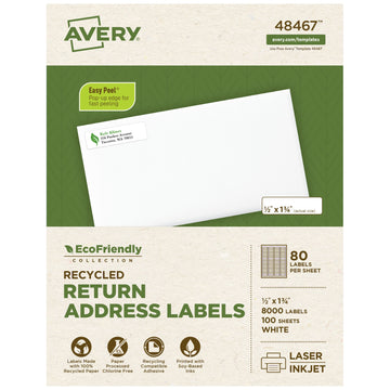 Avery 48467 Recycled Materials Label, 1/2" x 1 3/4", White, 8,000/Box - Default Title