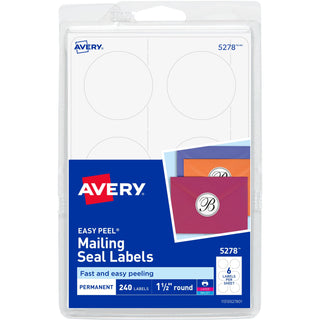 Avery 5278 Paper Booklet Seal, 1 1/2" Diameter, White, 240/Pack - Default Title