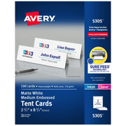 Avery Cardstock Tent Card, 2 1/2" x 8 1/2", 100/Box - White