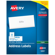 Avery Paper Mailing Label, 1" x 2 13/16", White - 3,300/Box