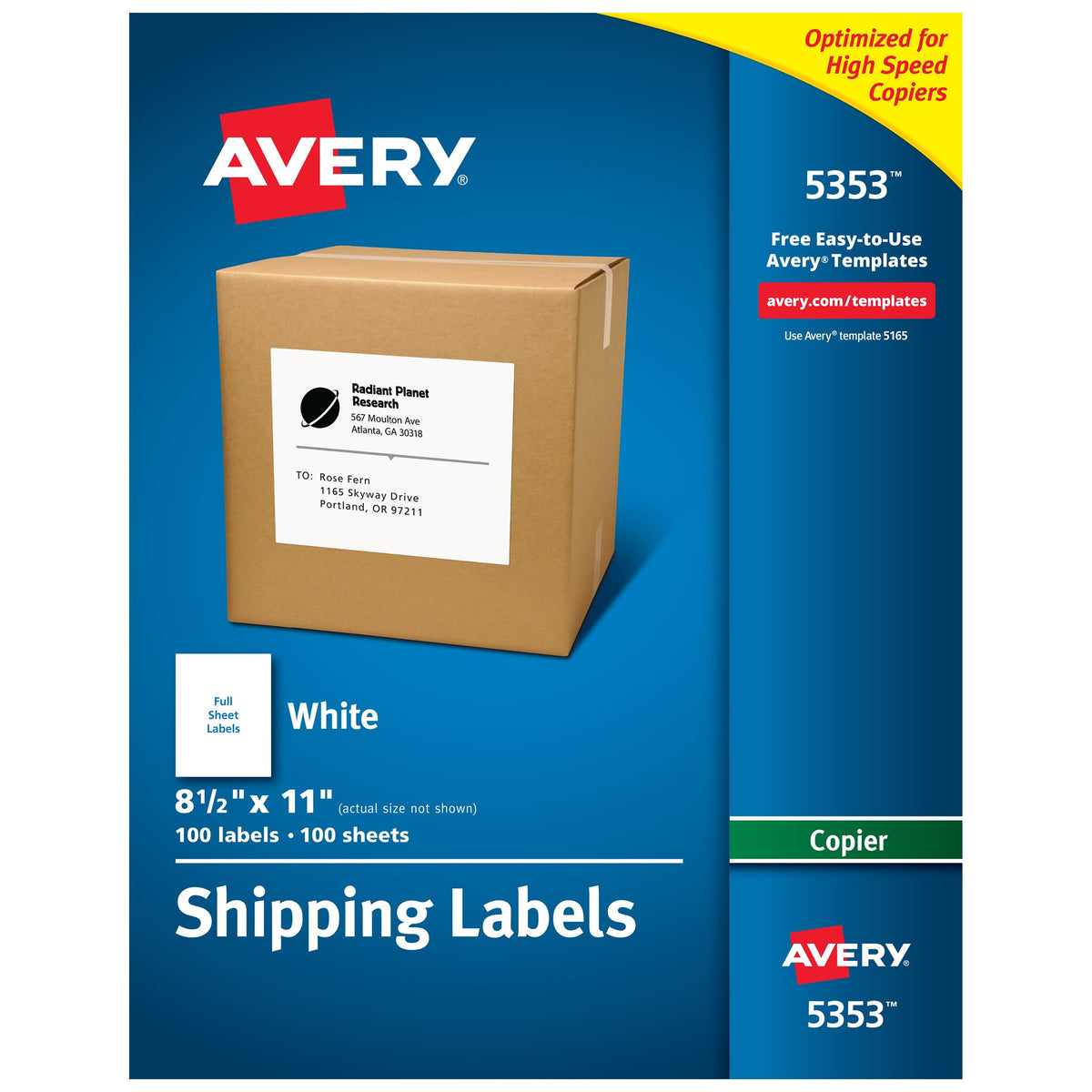 Avery 5353 Label, 8 1/2" x 11", White, 100/Box - Default Title