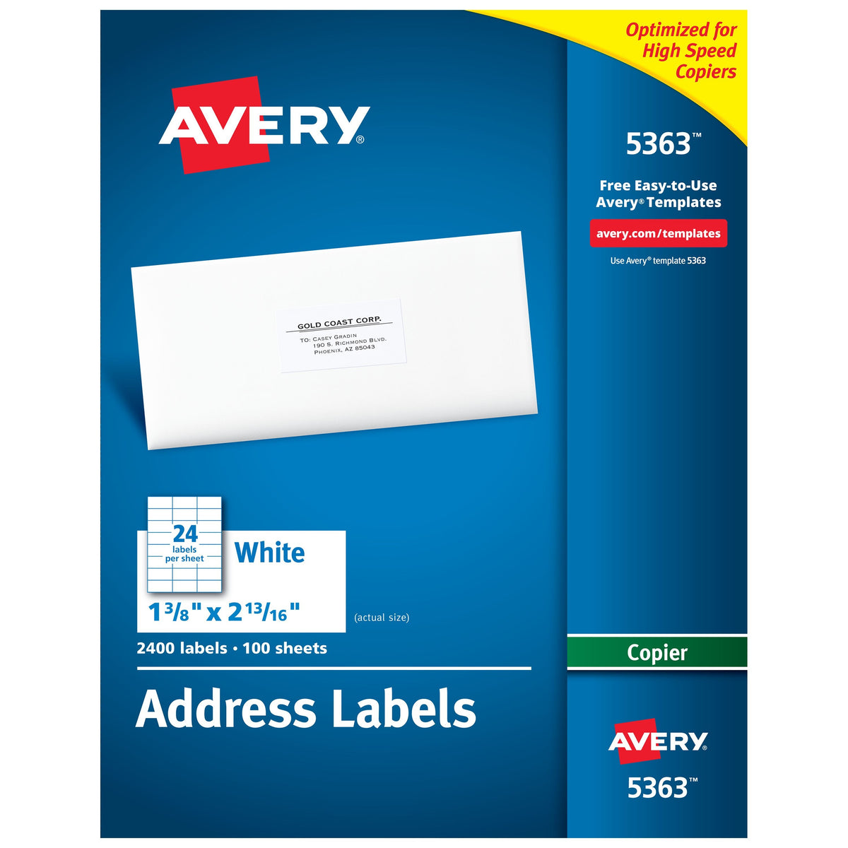 Avery 5363 Paper Mailing Label, 1 3/8" x 2 13/16", White, 2,400/Box - Default Title