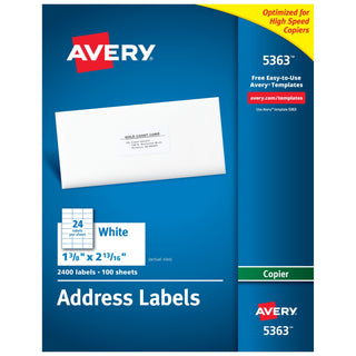 Avery 5363 Paper Mailing Label, 1 3/8" x 2 13/16", White, 2,400/Box - Default Title
