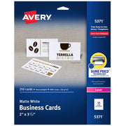 Avery Cardstock Business Card, 2" x 3 1/2", White - 250/Pack
