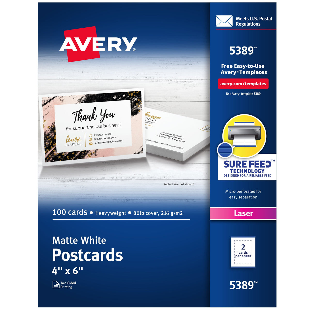 Avery 5389 Cardstock Postcard, 4" x 6", White, 100/Pack - Default Title