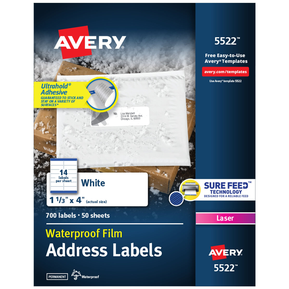 Avery 5522 Mailing Label, 1 1/3" x 4", White, 700/Box - Default Title