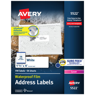 Avery 5522 Mailing Label, 1 1/3" x 4", White, 700/Box - Default Title