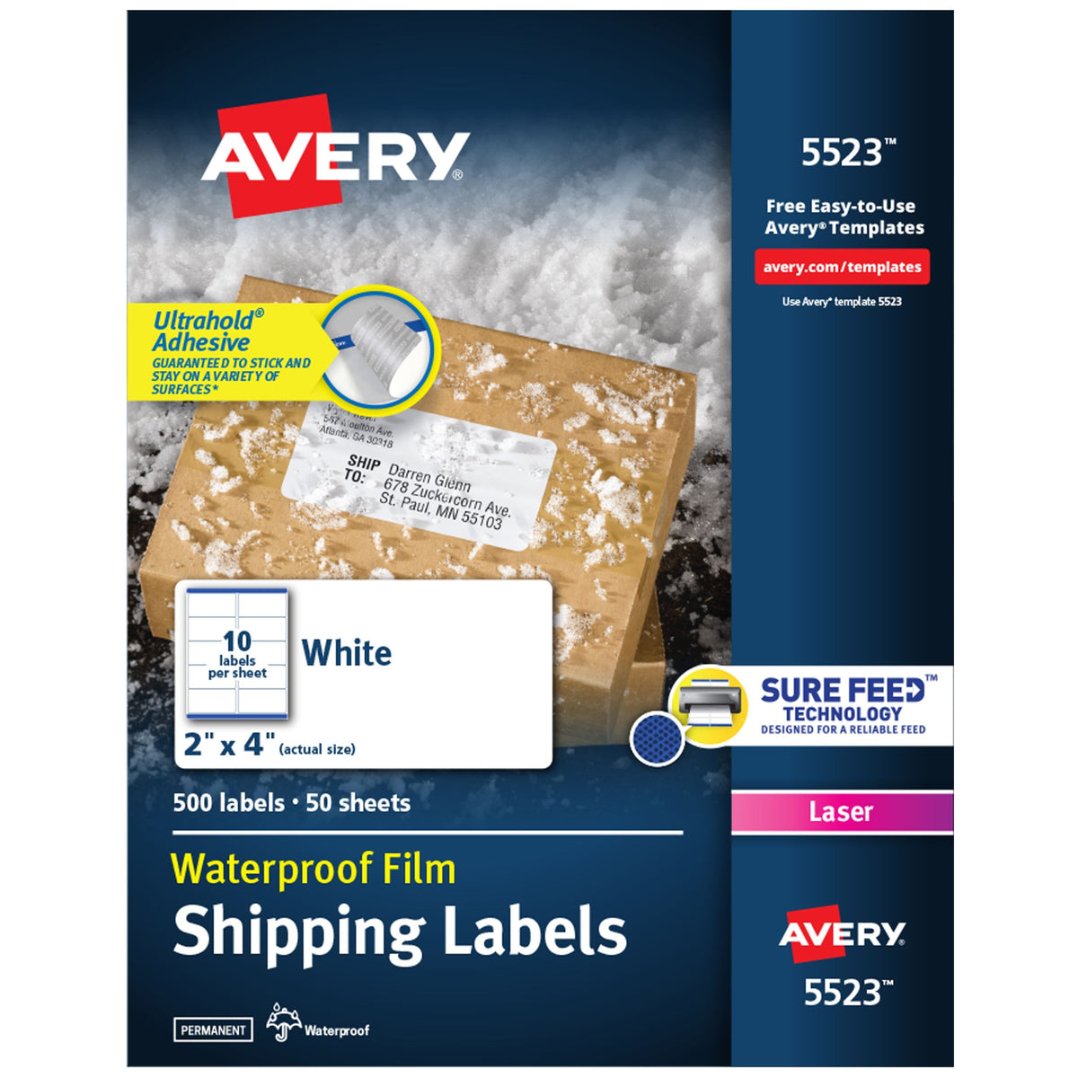 Avery 5523 Label, 2" x 4", White, 500/Box - Default Title