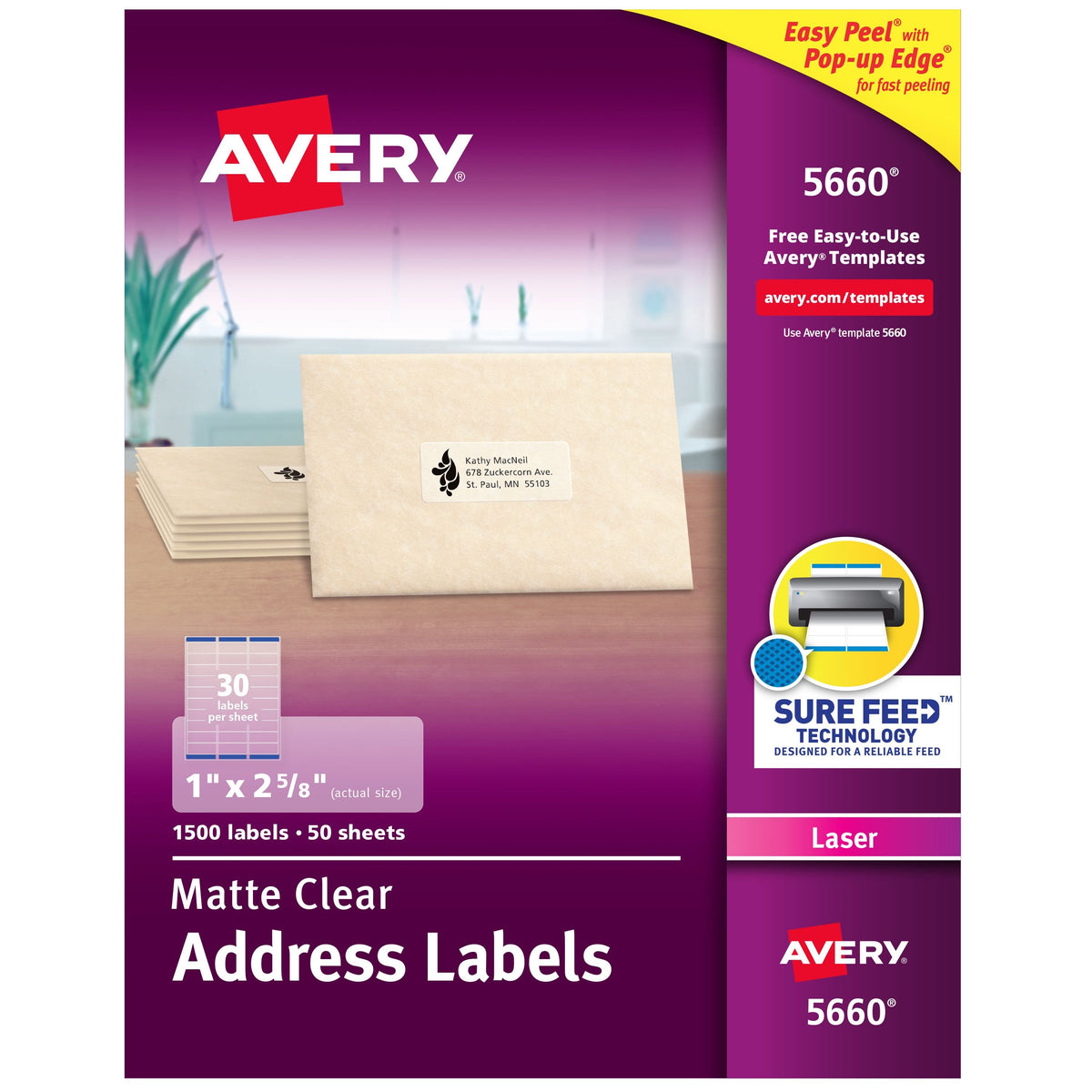 Avery 5660 Mailing Label, 1" x 2 5/8", Clear, 1,500/Box - Default Title