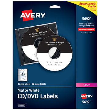 Avery 5692 Paper Label, White, 40/Pack - Default Title