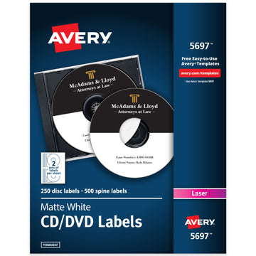 Avery 5697 Paper Label, White, 250/Box - Default Title