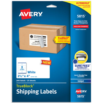 Avery Shipping Label, White, 200/Pack - 4"