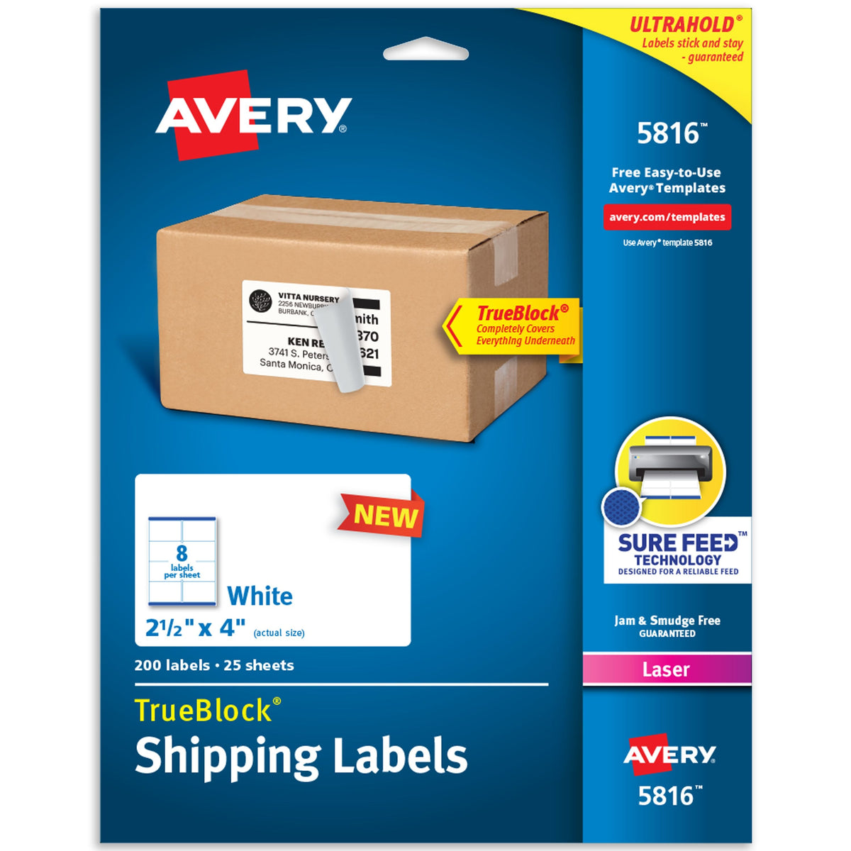 Avery 5816 Shipping Label, 2 1/2" x 4", White, 200/Pack - Default Title