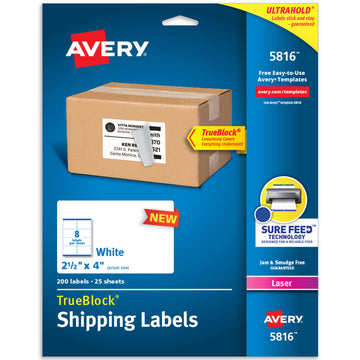 Avery 5816 Shipping Label, 2 1/2" x 4", White, 200/Pack - Default Title