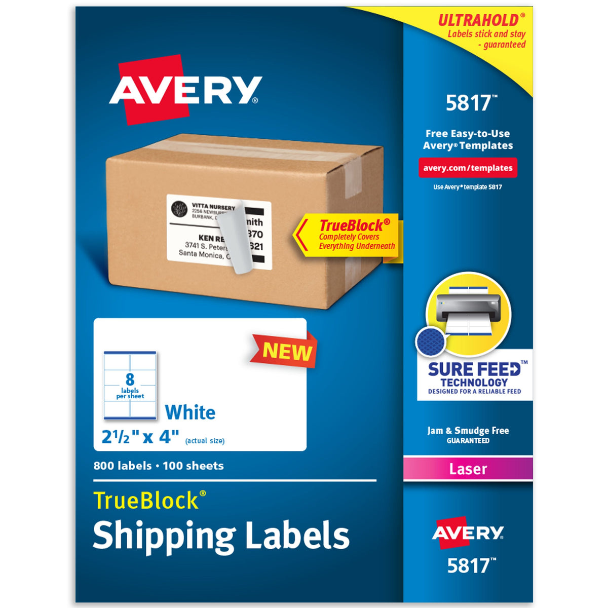 Avery 5817 Shipping Label, 2 1/2" x 4", White, 800/Pack - Default Title