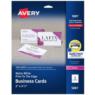 Avery 5881 Cardstock Business Card, 2" x 3 1/2", White, 160/Pack - Default Title
