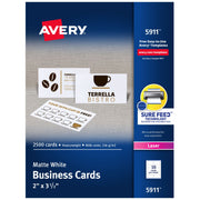 Avery Cardstock Business Card, 2" x 3 1/2", White - 2,500/Pack
