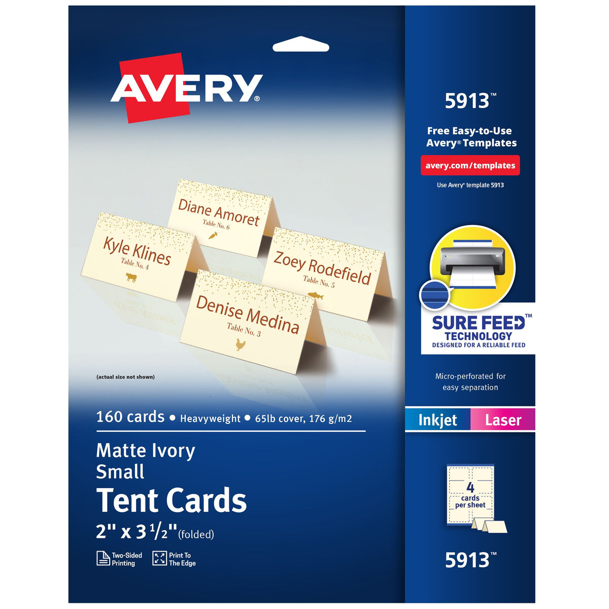 Avery Cardstock Tent Card, 2" x 3 1/2", 160/Box - Ivory