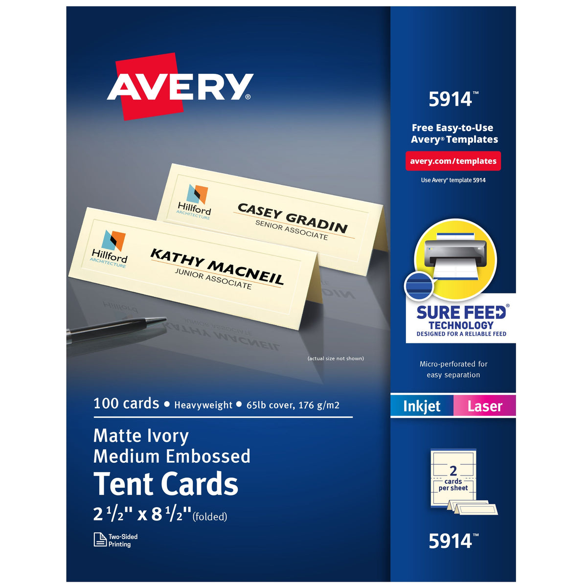 Avery Cardstock Tent Card, 2 1/2" x 8 1/2", 100/Box - Ivory