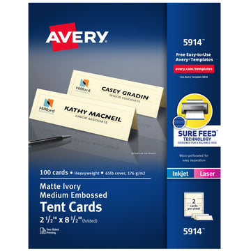 Avery Cardstock Tent Card, 2 1/2" x 8 1/2", 100/Box - Ivory