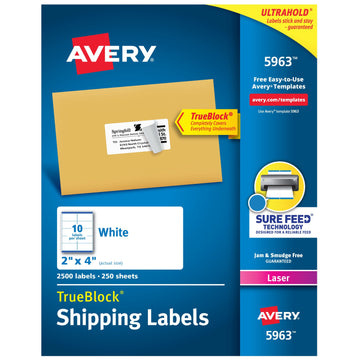 Avery 05963 Label, 2" x 4", White, 2,500/Box - Default Title