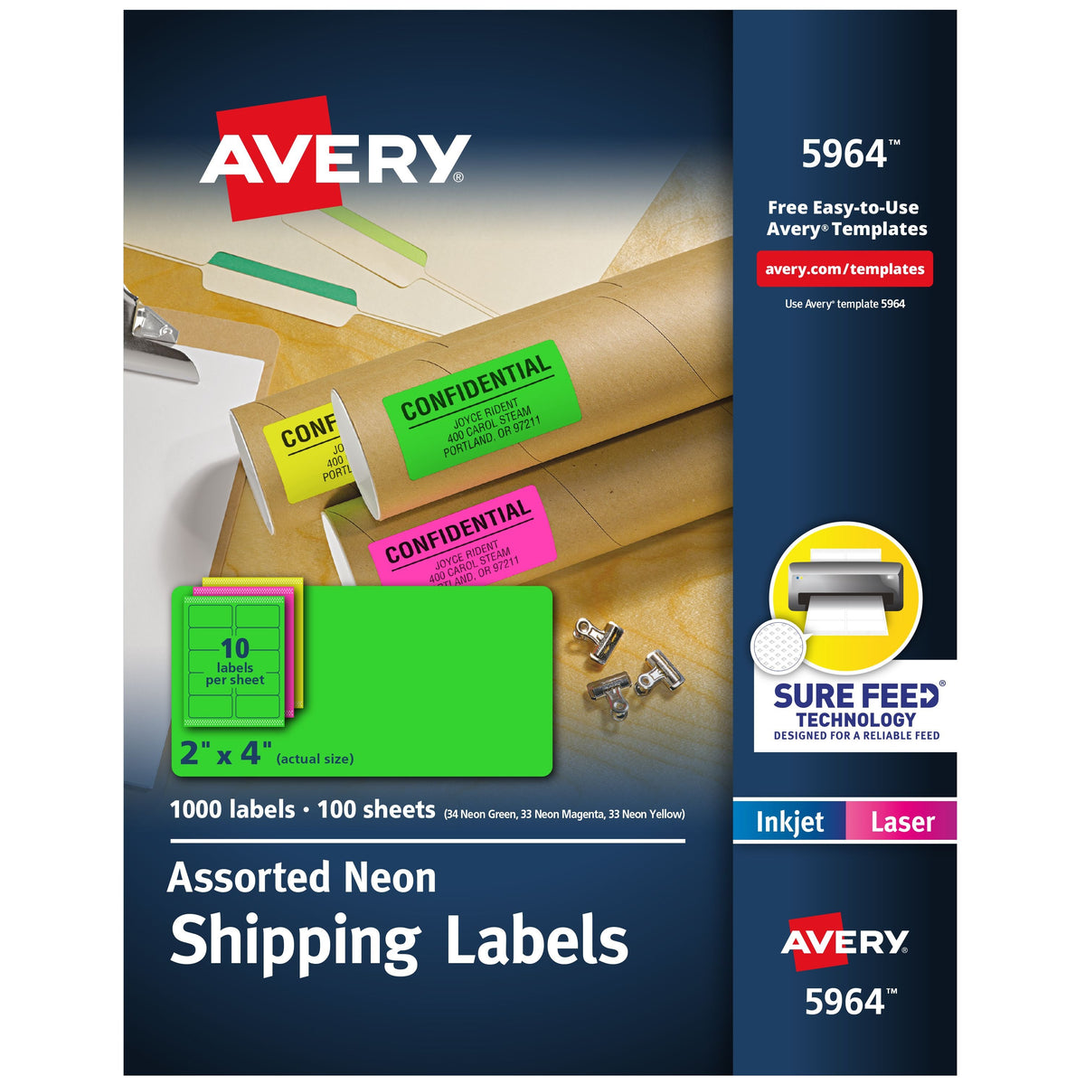 Avery Paper Label, 2" x 4", 1,000/Box - Assorted