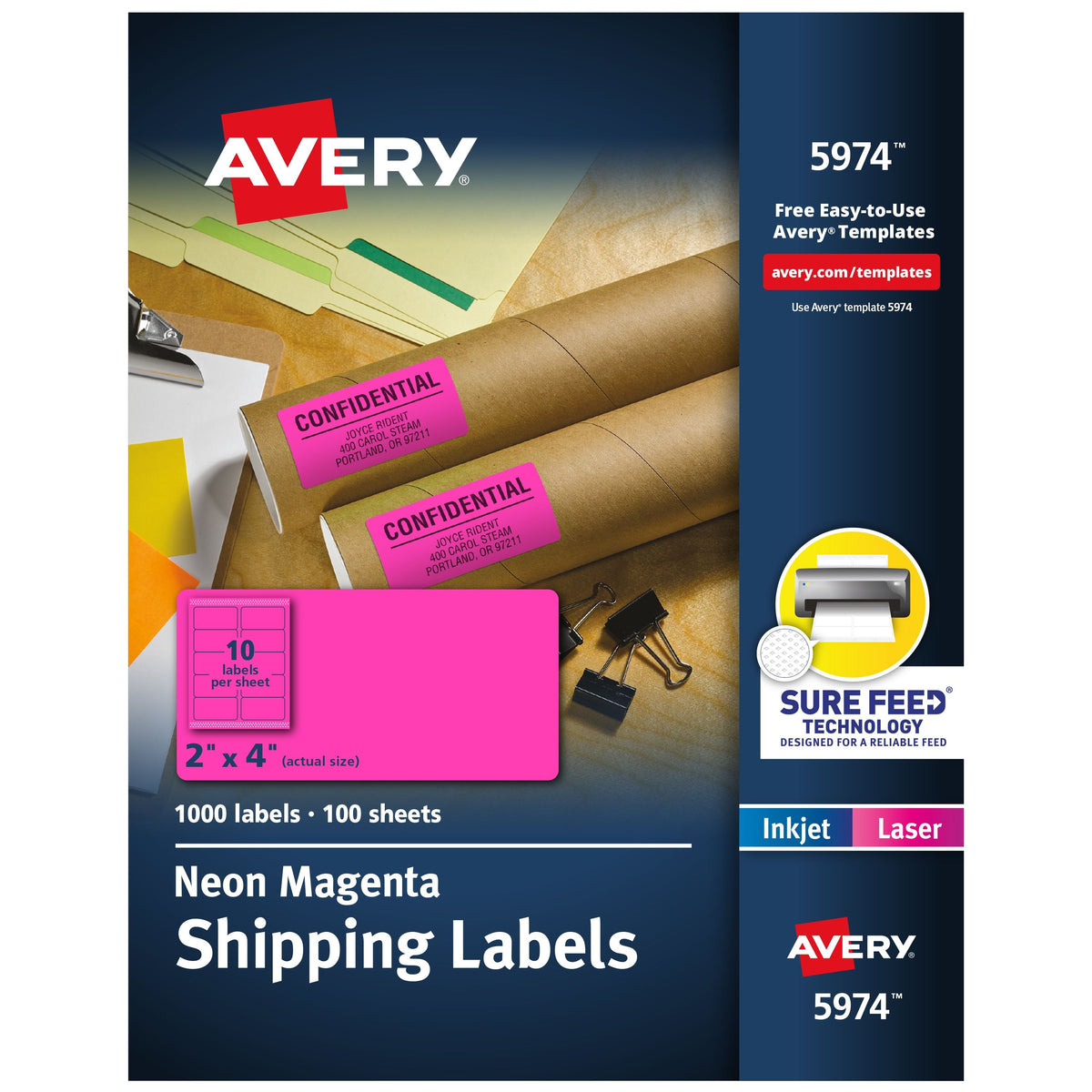 Avery Paper Label, 2" x 4", 1,000/Box - Purple
