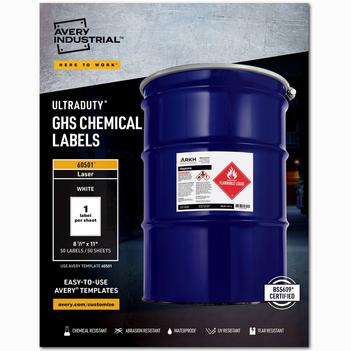 Avery Chemical Label, 8 1/2" x 11", White - 50/Pack