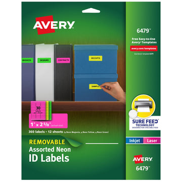 Avery 6479 Label, 1" x 2 5/8", Assorted, 360/Pack - Default Title