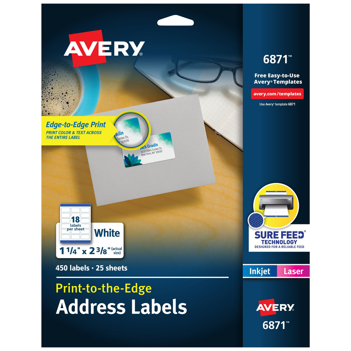 Avery 6871 Paper Label, 1 1/4" x 2 3/8", White, 450/Pack - Default Title