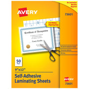 Avery 73601 Self-Adhesive Laminating Sheets, 9" x 12", Clear, 50/Box - Default Title