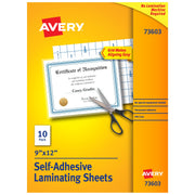 Avery 73603 Self-Adhesive Laminating Sheets, 9" x 12", Clear, 10/Pack - Default Title