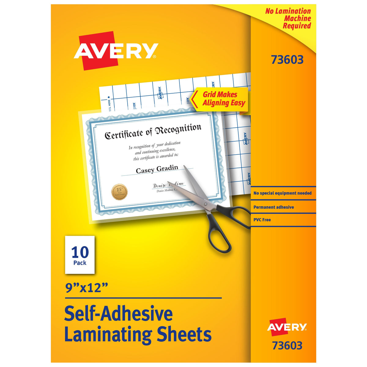 Avery 73603 Self-Adhesive Laminating Sheets, 9" x 12", Clear, 10/Pack - Default Title