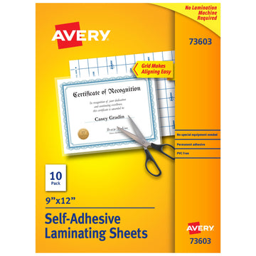 Avery 73603 Self-Adhesive Laminating Sheets, 9" x 12", Clear, 10/Pack - Default Title