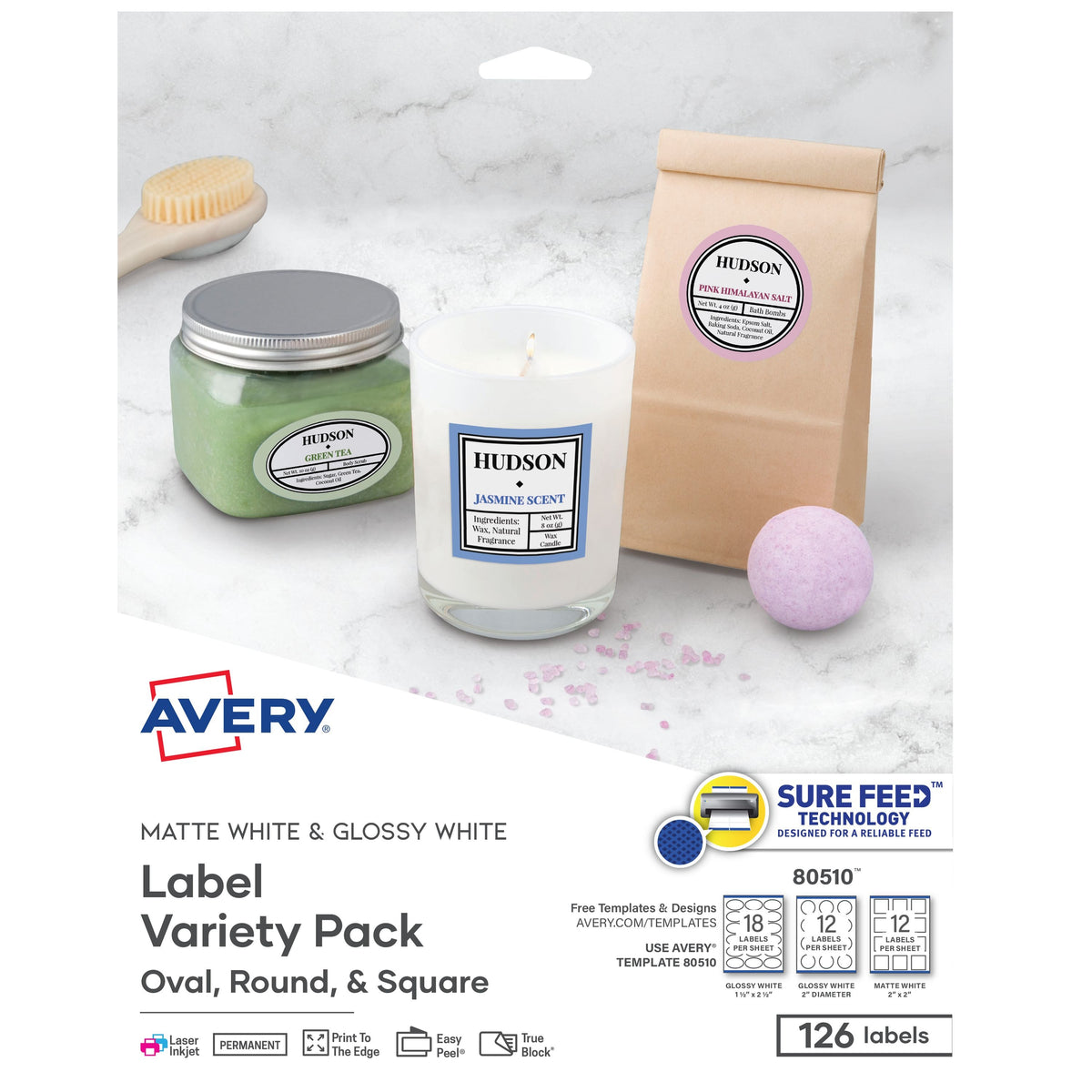 Avery 80510 Label Variety Pack, White, 126/Pack - Default Title