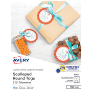 Avery 80511 Cardstock Tag, 2 1/2" Diameter, White, 90/Pack - Default Title