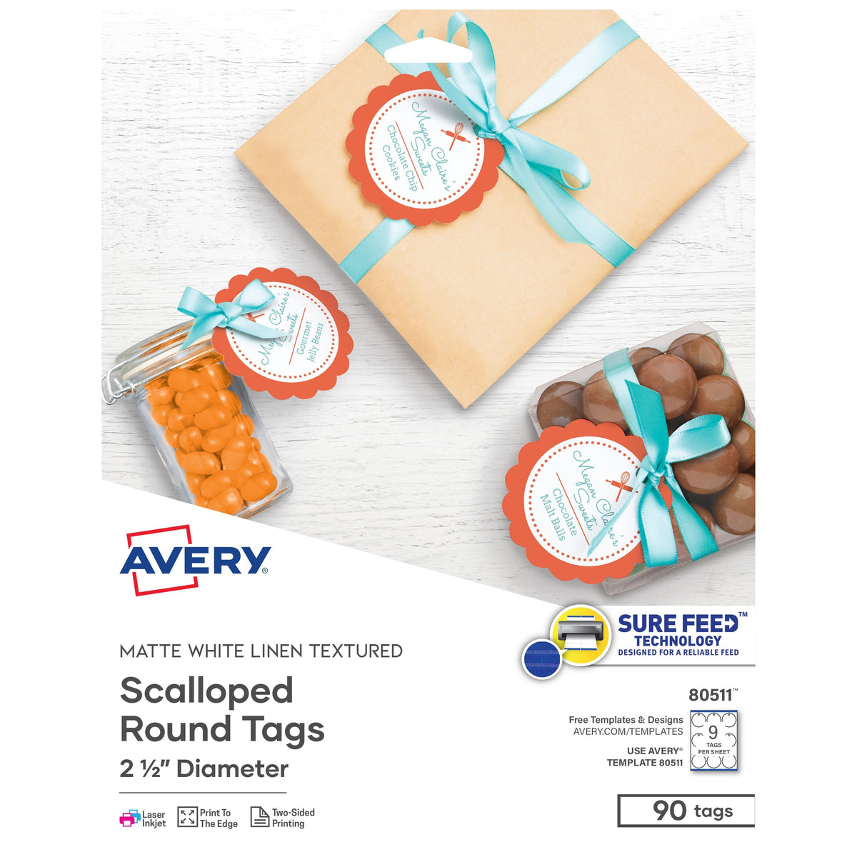 Avery 80511 Cardstock Tag, 2 1/2" Diameter, White, 90/Pack - Default Title