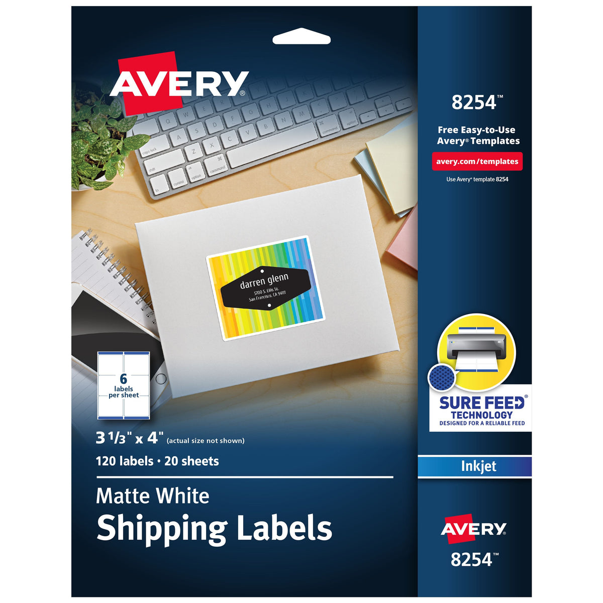 Avery 8254 Paper Label, 3 1/3" x 4", White, 120/Pack - Default Title
