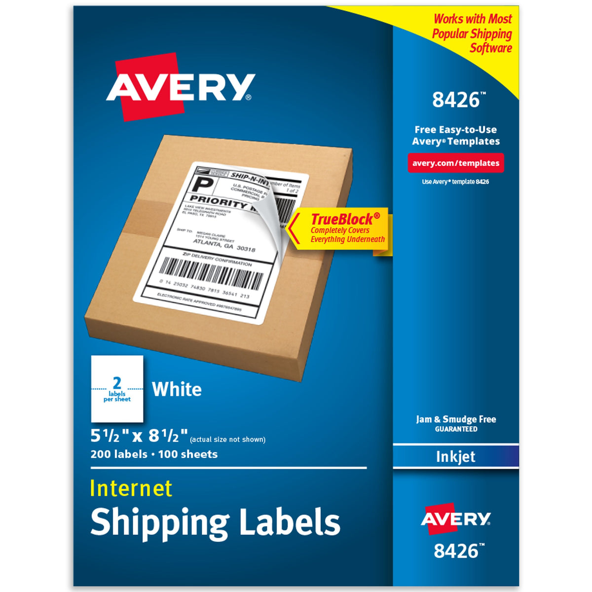 Avery Shipping Label, White, 200/Pack - 8 1/2"