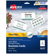 Avery 88220 Cardstock Business Card, 2" x 3 1/2", White, 160/Pack - Default Title