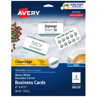 Avery 88220 Cardstock Business Card, 2" x 3 1/2", White, 160/Pack - Default Title